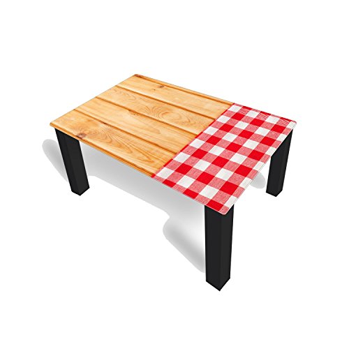 DEKOGLAS Couchtisch 'Tischdecke Rot' Glastisch Beistelltisch für Wohnzimmer, Motiv Kaffee-Tisch 90x55 cm in Schwarz oder Weiß