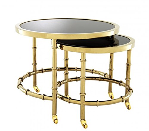 Casa Padrino Luxus Art Deco Designer 2er Set Gold mit schwarzem   Luxus Hotel Tisch