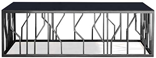 Casa Padrino Luxus Couchtisch Silber/Schwarz 125 x 65 x H. 43 cm - Rechteckiger Edelstahl Wohnzimmertisch mit Glasplatte - Wohnzimmer Möbel - Luxus Qualität