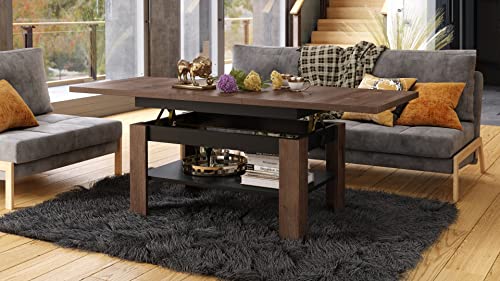 Mazzoni Design Couchtisch Tisch Rio stufenlos höhenverstellbar 55-67 cm ausziehbar 130-170cm mit Ablagefläche Esstisch, Farbe:Eiche dunkel/Schwarz matt