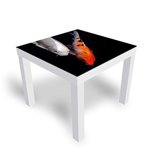 DEKOGLAS Beistelltisch Couchtisch 'Bunter Karpfen' Sofatisch mit Motiv Glasplatte Kaffee-Tisch von DEKOGLAS, 55x55x45 cm Weiß