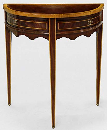 Casa Padrino Luxus Barock Beistelltisch Dunkelbraun/Hellbraun 71 x 36 x H. 74 cm - Halbrunder Mahagoni Tisch mit 2 Schubladen - Nachttisch - Nachtkommode - Barock Möbel