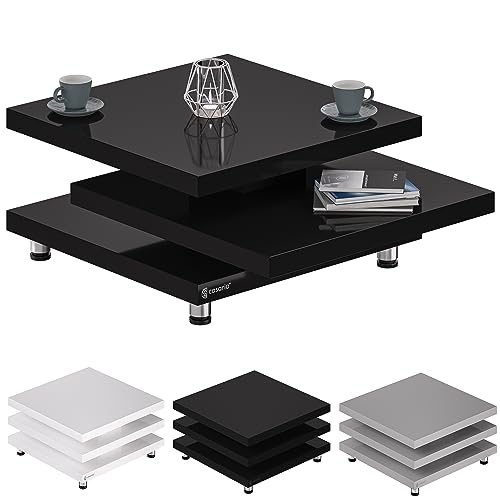 Casaria® Couchtisch 60x60 cm Schwarz Hochglanz Design Modern 360° drehbare Tischplatte höhenverstellbare Füße Holz Sofatisch Wohnzimmertisch Cube New York