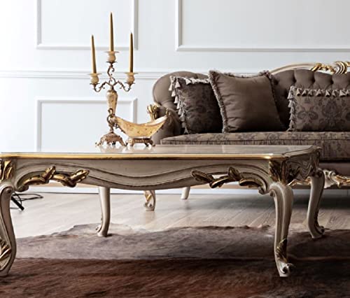 Casa Padrino Luxus Barock Couchtisch Cremefarben/Weiß/Gold - Handgefertigter Massivholz Wohnzimmertisch - Barock Wohnzimmer Möbel