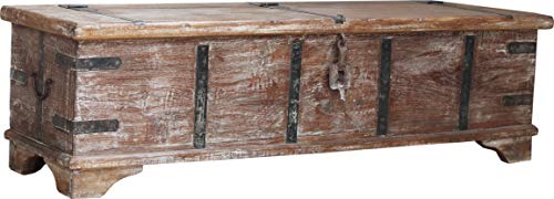 GURU SHOP Vintage Holzbox,Holztruhe im Kolonialstil, Couchtisch, Kaffeetisch aus Massivholz - Modell 52, Teakholzrecycelt, 40x142x40 cm, Truhen, Kisten, Koffer