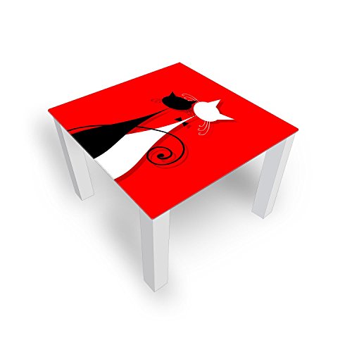 DEKOGLAS Couchtisch 'Katzen Rot' Glastisch Beistelltisch für Wohnzimmer, Motiv Kaffee-Tisch 80x80 cm in Schwarz oder Weiß