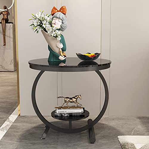 FURUIWUFENG Kleine Couchtisch Zwei-Schicht Marmor Couchtisch Ecktisch Kleiner runder Tisch Wohnmöbel Couchtisch Wohnzimmertisch (Color : 50cm-Black)