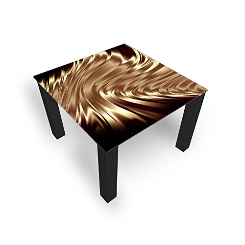 DEKOGLAS 'Wellen' Glastisch Beistelltisch für Wohnzimmer, Motiv Kaffee Tisch 80x80 cm Schwarz oder Weiss