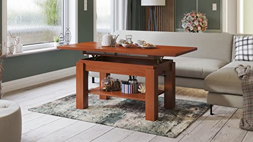 Design Couchtisch Tisch Astoria Kirschbaum stufenlos höhenverstellbar 59,5-71,5cm ausziehbar 110-150cm mit Ablagefläche Esstisch