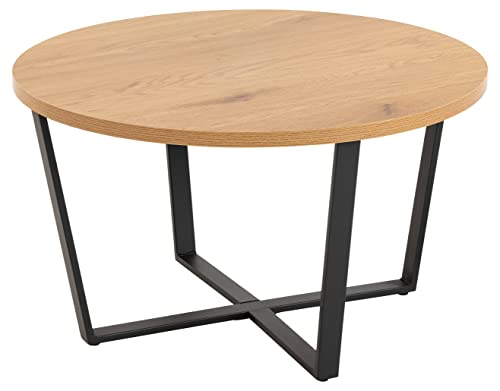 AC Design Furniture Albert runder Holz-Couchtisch, Tischplatte Wildeiche-Optik mit gekreuzten schwarzen Metallbeinen, kleiner Couchtisch, Wohnzimmer-Beistelltisch, minimalistisches Wohnzimmermöbel