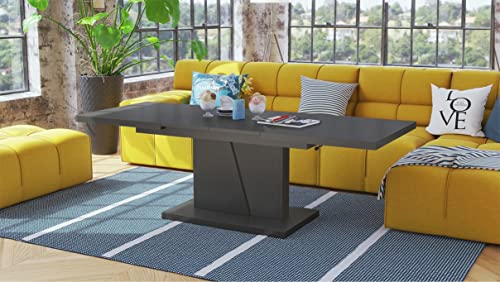 Design Couchtisch Tisch Grand Noir Anthrazit matt Grau stufenlos höhenverstellbar ausziehbar 120 bis 180cm Esstisch