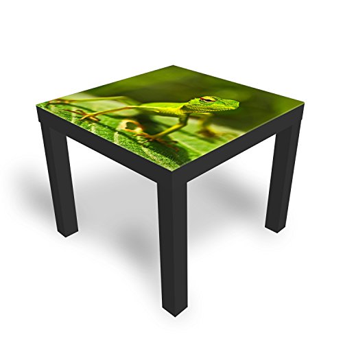 DEKOGLAS Beistelltisch Couchtisch 'Grüne Eidechse' Sofatisch mit Motiv Glasplatte Kaffee-Tisch von DEKOGLAS, 55x55x45 cm Schwarz