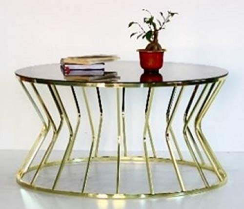 Casa Padrino Designer Couchtisch Gold/Grau Ø 90 x H. 40 cm - Runder Wohnzimmertisch mit Glasplatte - Luxus Wohnzimmer Möbel