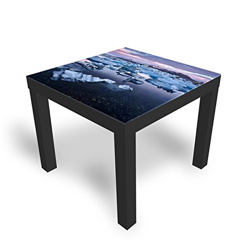 DEKOGLAS Beistelltisch Couchtisch 'Jokulsarlon Lagoon' Sofatisch mit Motiv Glasplatte Kaffee-Tisch von DEKOGLAS, 55x55x45 cm Schwarz