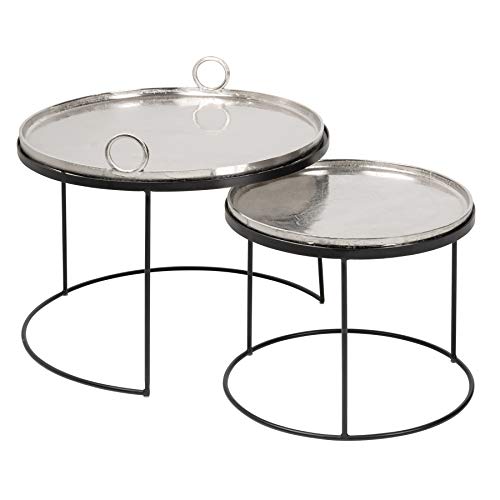 Riess Ambiente 2er Set Couchtische Elements 62cm Silber mit Abnehmbarer Tischplatte Wohnzimmertisch Tisch Tischset