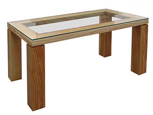 Design-Tisch mit Glasplatte, Esche massiv - geölt