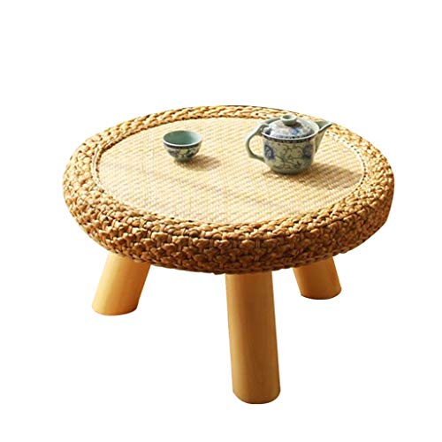 Runder Kleiner Couchtisch Boden Niedriger Tisch Tatami Kleiner Tisch Wohnzimmer Rattan Massivholz Teetisch Balkon Erker Couchtisch (Color : Wood Color, Size : 50 * 30 * 23cm)