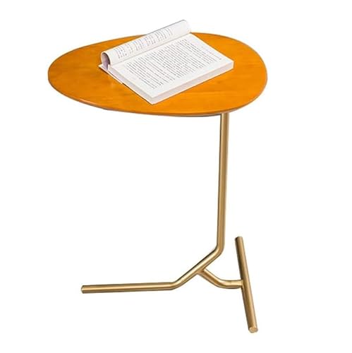 Beistelltisch Couchtisch Wohnzimmertisch Ovaler C-Tisch mit goldenem Ständer/Nachttisch/Beist elltisch/Couchtisch, Massivholzplatte, für Schlafzimmer, Wohnzimmer, 45 x 33 x 55 cm WEWYQSJXBXF-31210(Co