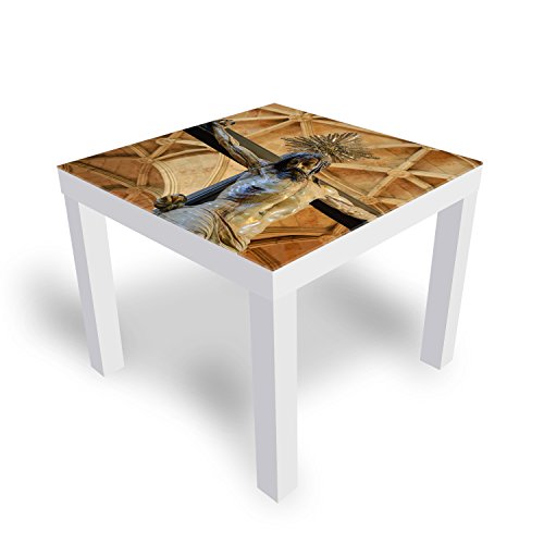 DEKOGLAS Beistelltisch Couchtisch 'Kruzifix' Sofatisch mit Motiv Glasplatte Kaffee-Tisch von DEKOGLAS, 55x55x45 cm Weiß