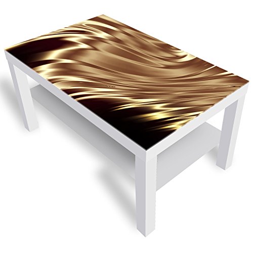 DEKOGLAS Beistelltisch Couchtisch 'Wellen' Sofatisch mit Motiv Glasplatte Kaffee-Tisch von DEKOGLAS, 90x55x45 cm Weiß