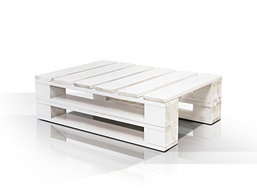 moebel-eins PALETTI Duo Couchtisch Massivholztisch Palettentisch Beistelltisch Tisch aus Paletten in 60x90 cm weiß lackiert, Weiss lackiert