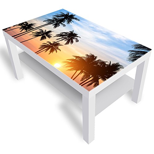 DEKOGLAS Beistelltisch Couchtisch 'Palmen-Silhouetten' Sofatisch mit Motiv Glasplatte Kaffee-Tisch von DEKOGLAS, 90x55x45 cm Weiß
