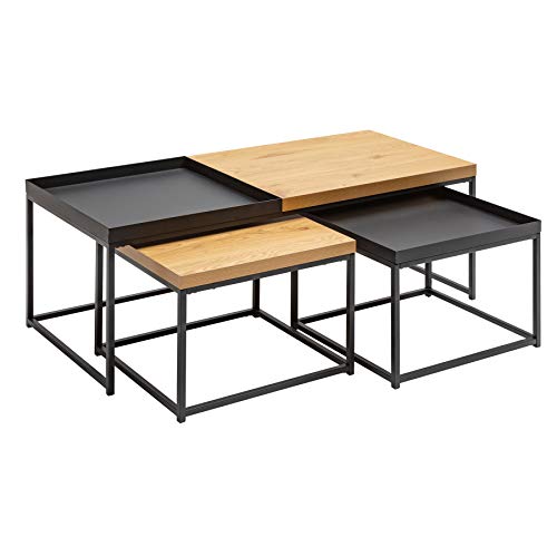 Riess Ambiente Industrial Couchtisch 3er Set LOFT 120cm Eichenoptik abnehmbares Tablett Wohnzimmertische Tisch