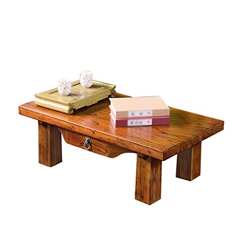 Kleiner Tisch Alte Ulme Antiken Couchtisch Wohnzimmer Massivholz Teetisch Erker Balkontisch Mit Schubladen (Color : Brown, Size : 60 * 40 * 30cm)