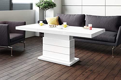 Design Couchtisch Matera Lux H-333 Weiß Hochglanz höhenverstellbar ausziehbar Tisch Esstisch