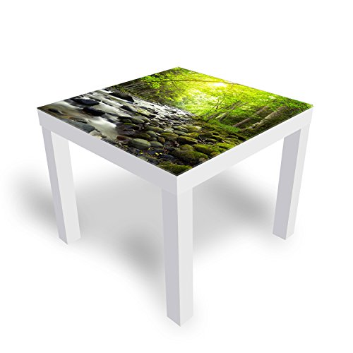 DEKOGLAS Beistelltisch Couchtisch 'Berg-Fluss im Wald' Sofatisch mit Motiv Glasplatte Kaffee-Tisch von DEKOGLAS, 55x55x45 cm Weiß