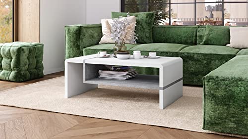 designimpex Couchtisch Folk 01 Tisch Wohnzimmertisch mit Ablagefläche, Farbe:Weiß matt - Beton