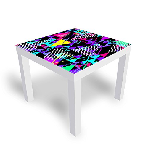DEKOGLAS Beistelltisch Couchtisch 'Neon-Dreiecke' Sofatisch mit Motiv Glasplatte Kaffee-Tisch von DEKOGLAS, 55x55x45 cm Weiß