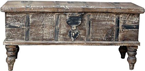 GURU SHOP Antike Holzbox,Holztruhe, Couchtisch, Kaffetisch aus Massivholz, Aufwändig Verziert - Modell 17, Braun, 41x97x38 cm, Truhen, Kisten, Koffer