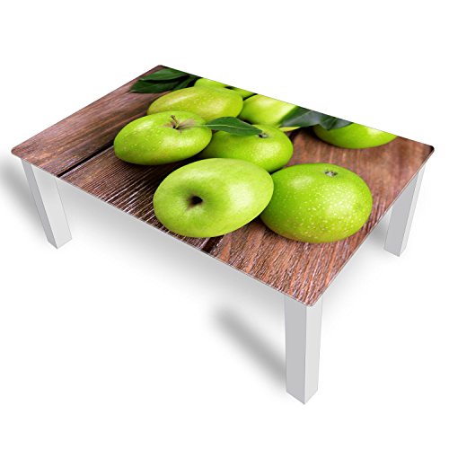 DEKOGLAS Couchtisch 'Äpfel Grün' Glastisch Beistelltisch für Wohnzimmer, Motiv Kaffee-Tisch 120x75 cm in Schwarz oder Weiß
