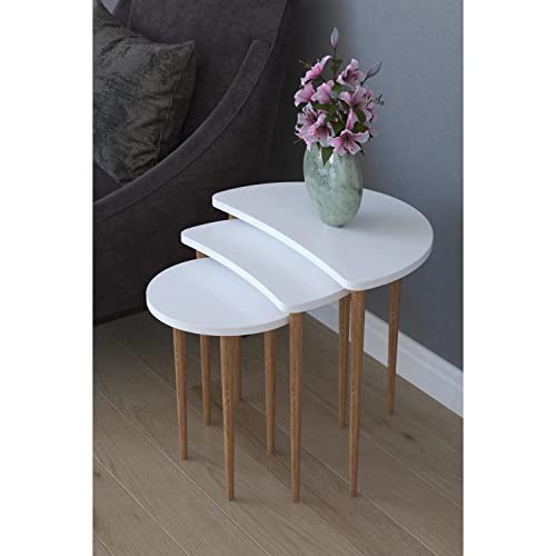 ZAW Wohnzimmertisch 3-teiliger Nist- und Servicetisch-Weiß-Set von 3 Beistelltisch-Couchtisch- Kaffeetische Set for Büro, Küche Couchtische (Color : A)