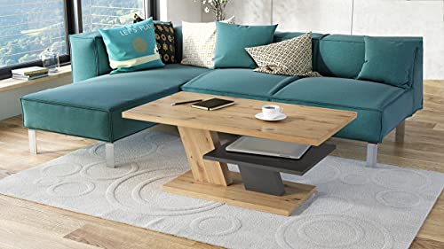 Mazzoni Design Couchtisch Tisch Cliff Wohnzimmertisch 110x60x45cm mit Ablagefläche (Eiche Artisan/Grau Anthrazit matt)