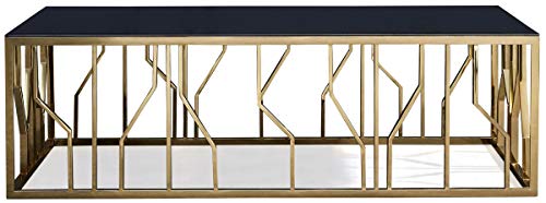 Casa Padrino Luxus Couchtisch Gold/Schwarz 125 x 65 x H. 43 cm - Rechteckiger Edelstahl Wohnzimmertisch mit Glasplatte - Wohnzimmer Möbel - Luxus Qualität