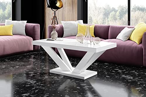 Design Couchtisch HV-222 Hochglanz Highgloss Tisch Wohnzimmertisch, Farbe:Weiß Hochglanz