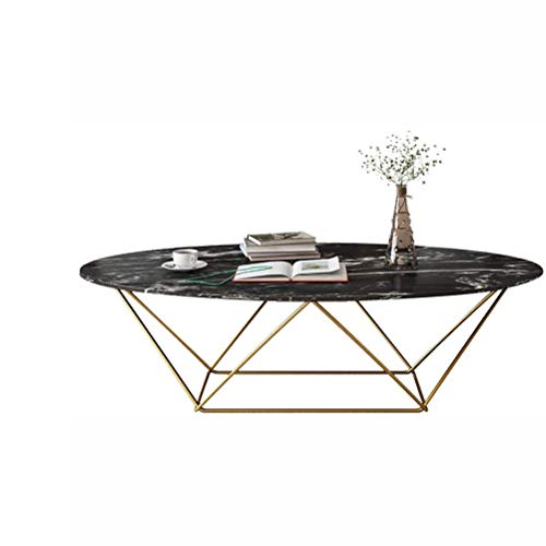QRFDIAN Nordic Marmor Esstisch Wohnzimmer Couchtisch ovaler Tisch Mode Schmiedeeisen Wohnzimmer Esstisch schwarz Metallrahmen Schachteln