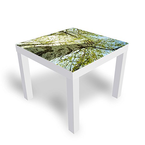 DEKOGLAS Beistelltisch Couchtisch 'Birkenwald' Sofatisch mit Motiv Glasplatte Kaffee-Tisch von DEKOGLAS, 55x55x45 cm Weiß