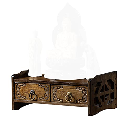 Orientalisch couchtisch Kleiner Meditationstisch mit Lagerung, Bambus -Puja -Tisch mit Schubladenschrein Altar Schrank Low buddhistischer Tisch, handgeschnitzter Altar -Tisch persönlicher Mini -Gebets