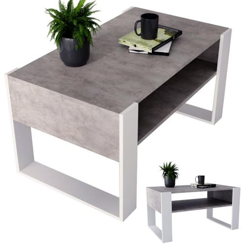 CraftPAK Wohnzimmer Tisch für Couch aus hochwertigem Holzwerkstoff, moderner Couchtisch mit zusätzlicher Ablagefläche, Sofatisch für Wohnzimmer, Farbe Bardolino-Weiß couchtisch weiß