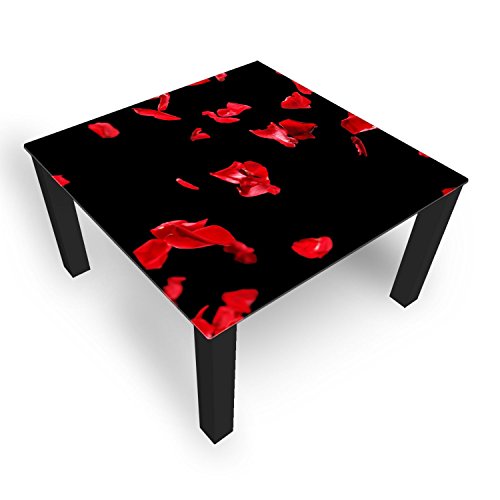 DEKOGLAS Couchtisch 'Rosenblüten Rot' Glastisch Beistelltisch für Wohnzimmer, Motiv Kaffee-Tisch 100x100 cm in Schwarz oder Weiß