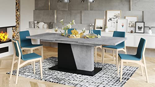 Mazzoni Design Esstisch Tisch Noble Noir ausziehbar 160 bis 218 cm, Farbe:Beton/Schwarz matt