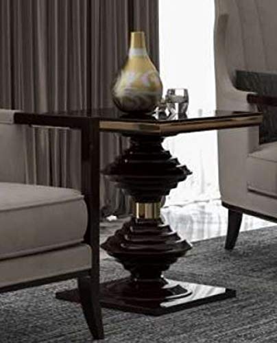 Casa Padrino Luxus Art Deco Beistelltisch Dunkelbraun Hochglanz/Gold - Edler Massivholz Tisch - Art Deco Wohnzimmer Möbel - Luxus Qualität