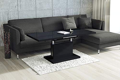 Design Couchtisch Tisch Aston Schwarz Hochglanz stufenlos höhenverstellbar ausziehbar 120 bis 200cm Esstisch