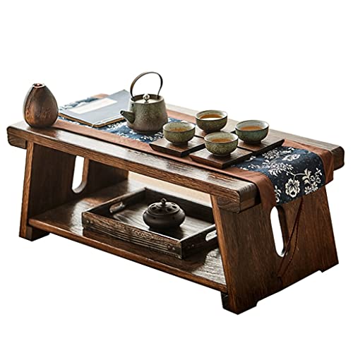 Couchtische Klappbarer niedriger Tisch,2-Schicht Ablage, Retro, Tatami-Tisch, geeignet für Wohnzimmer und Schlafzimmer (Color : Brown, Size : 80x38x34cm)