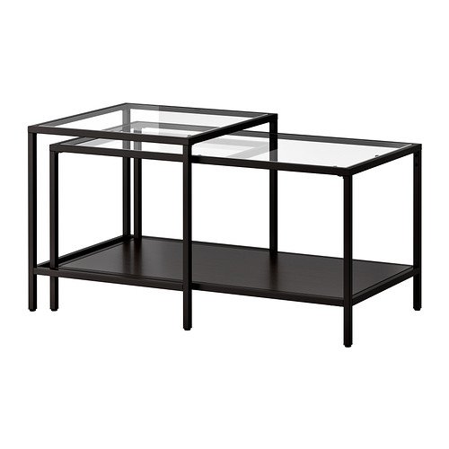 IKEA VITTSJO  Nest von Tabellen 2er Set schwarz Glas   90x50