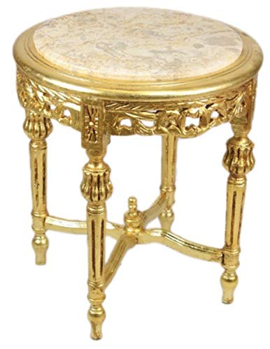 Casa Padrino Barock Beistelltisch mit cremefarbener Marmorplatte Rund Gold 50 x 45 cm Antik Stil - Telefon Blumen Tisch