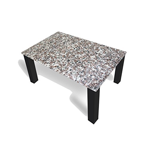 DEKOGLAS 'Granit Grau' Glastisch für Wohnzimmer, Motiv Kaffee Tisch 90x55 in Schwarz oder Weiss